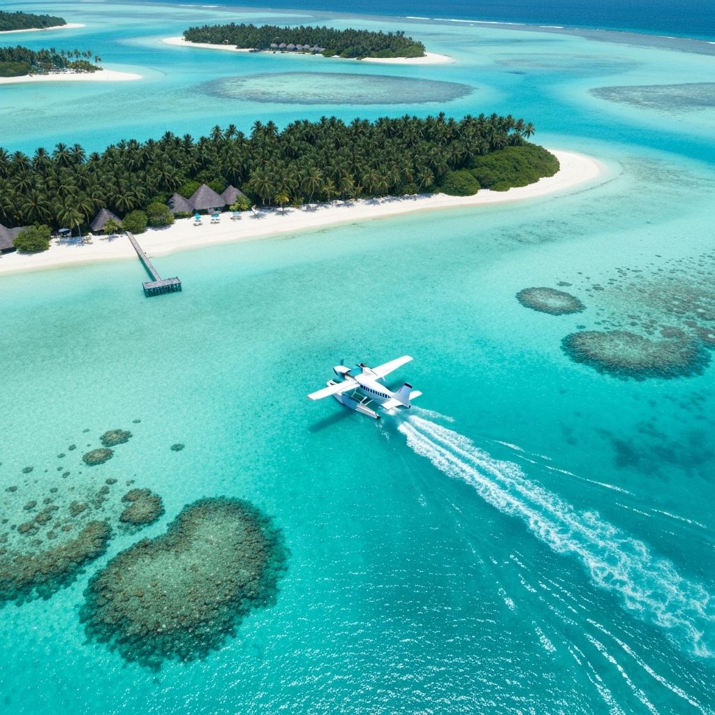 Seaplane arriving in Maldives